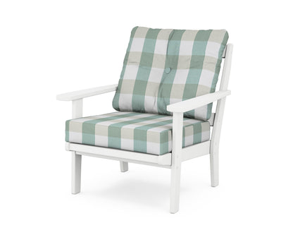 POLYWOOD® Mission Deep Seating Chair in White / Buffalo Plaid Glacier Spa