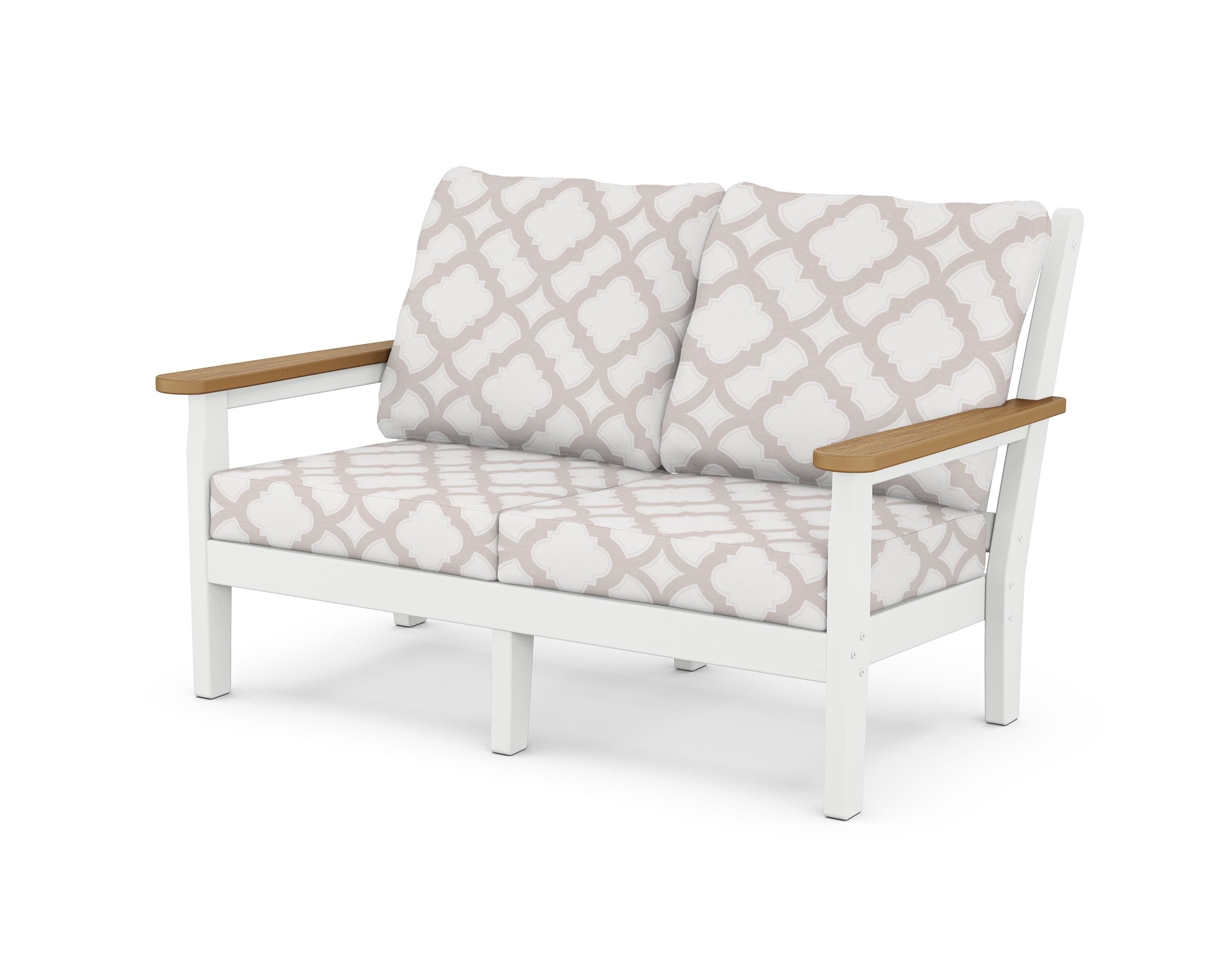POLYWOOD® Chippendale Deep Seating Loveseat in White / Natural / Trellis Dune Burlap