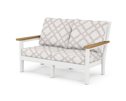 POLYWOOD® Chippendale Deep Seating Loveseat in White / Natural / Trellis Dune Burlap