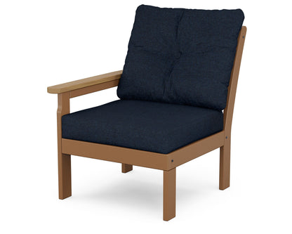 POLYWOOD® Vineyard Modular Left Arm Chair in Teak / Natural / Marine Indigo