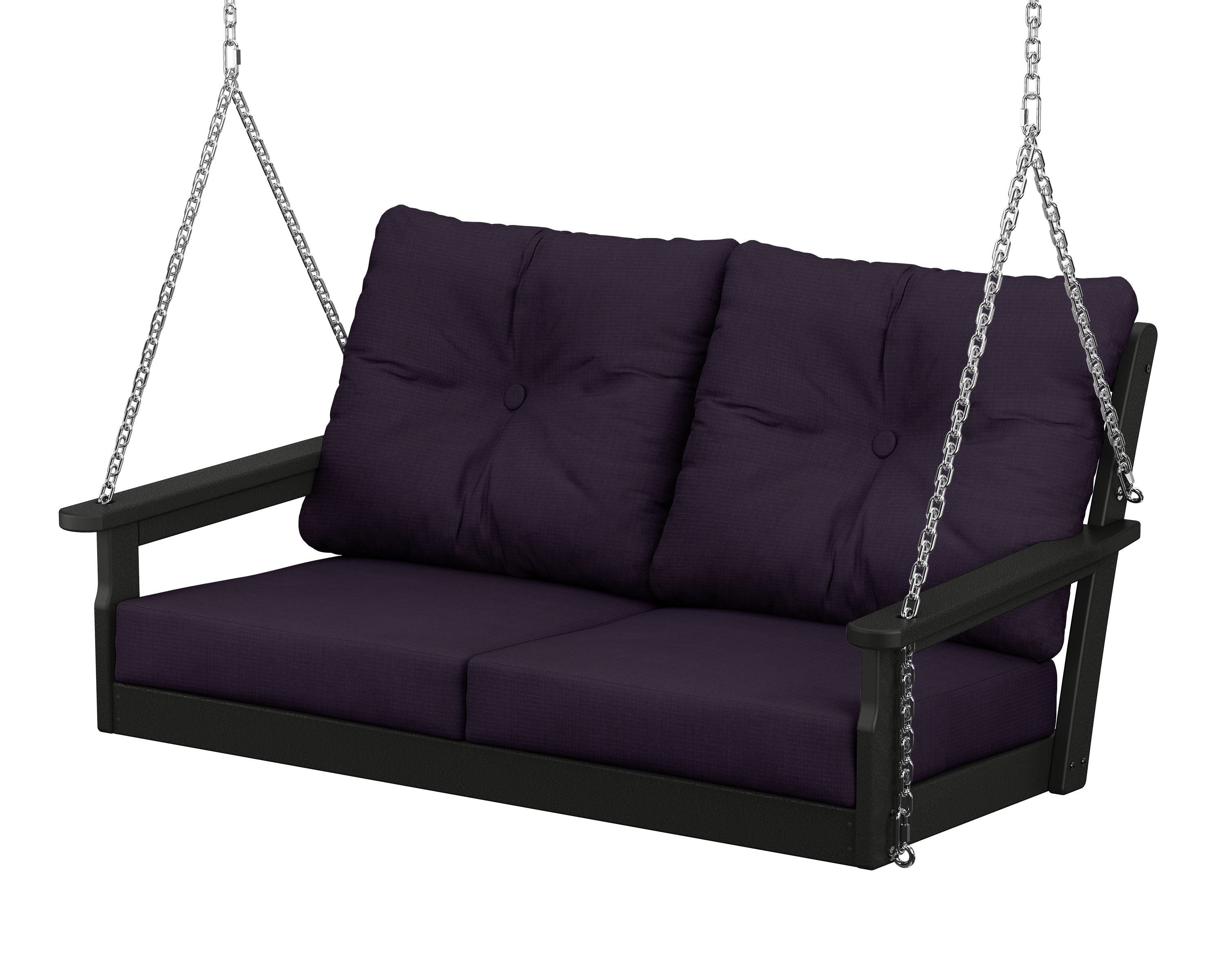 POLYWOOD® Vineyard Deep Seating Swing in Black / Navy Linen