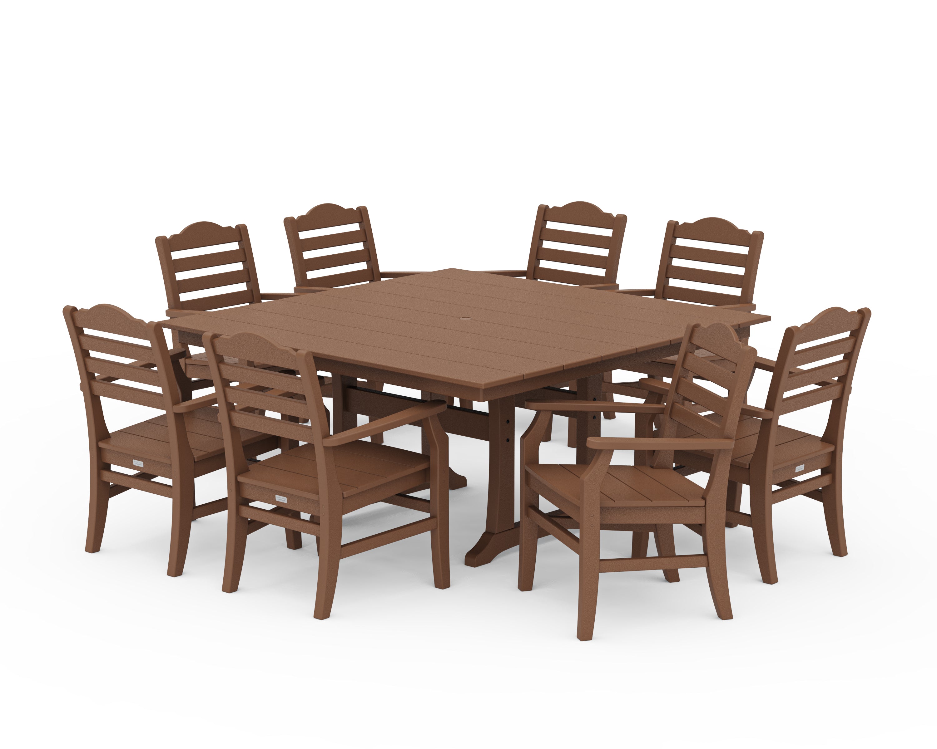 POLYWOOD® Savannah 9-Piece Square Farmhouse Dining Set with Trestle Legs in Teak