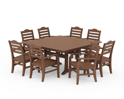 POLYWOOD® Savannah 9-Piece Square Farmhouse Dining Set with Trestle Legs in Teak