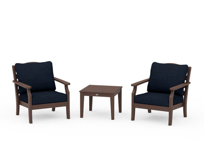 Draper James™ by  POLYWOOD® Savannah 3-Piece Deep Seating Set in Mahogany / Marine Indigo