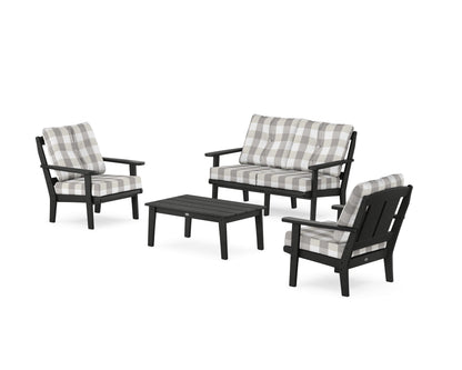 POLYWOOD® Mission 4-Piece Deep Seating Set with Loveseat in Black / Buffalo Plaid Grey Mist