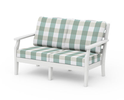 Draper James™ by  POLYWOOD® Savannah Deep Seating Loveseat in White / Buffalo Plaid Glacier Spa