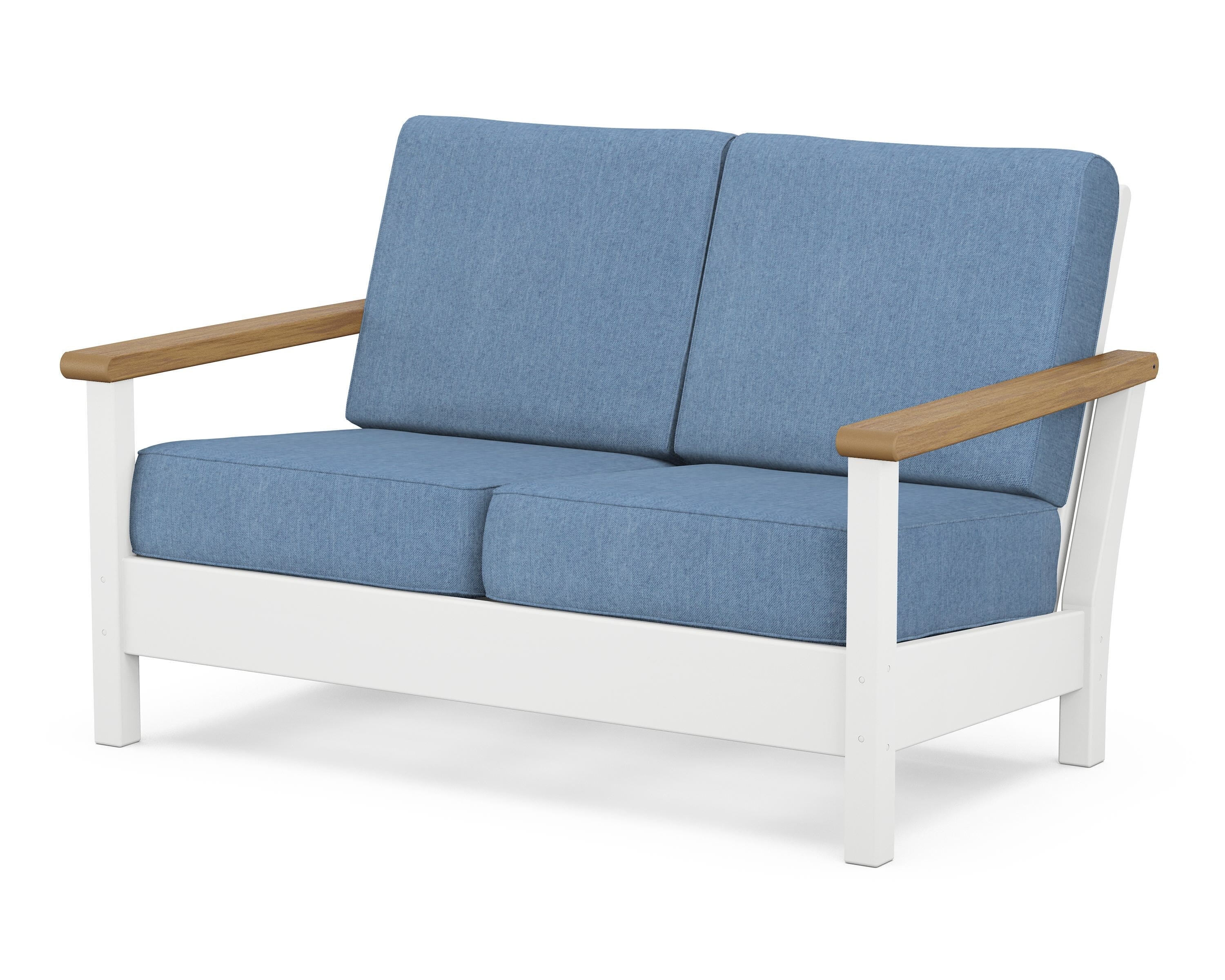 POLYWOOD® Harbour Deep Seating Loveseat in White / Natural / Sky Blue