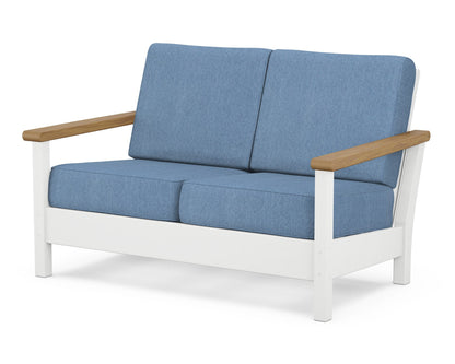 POLYWOOD® Harbour Deep Seating Loveseat in White / Natural / Sky Blue
