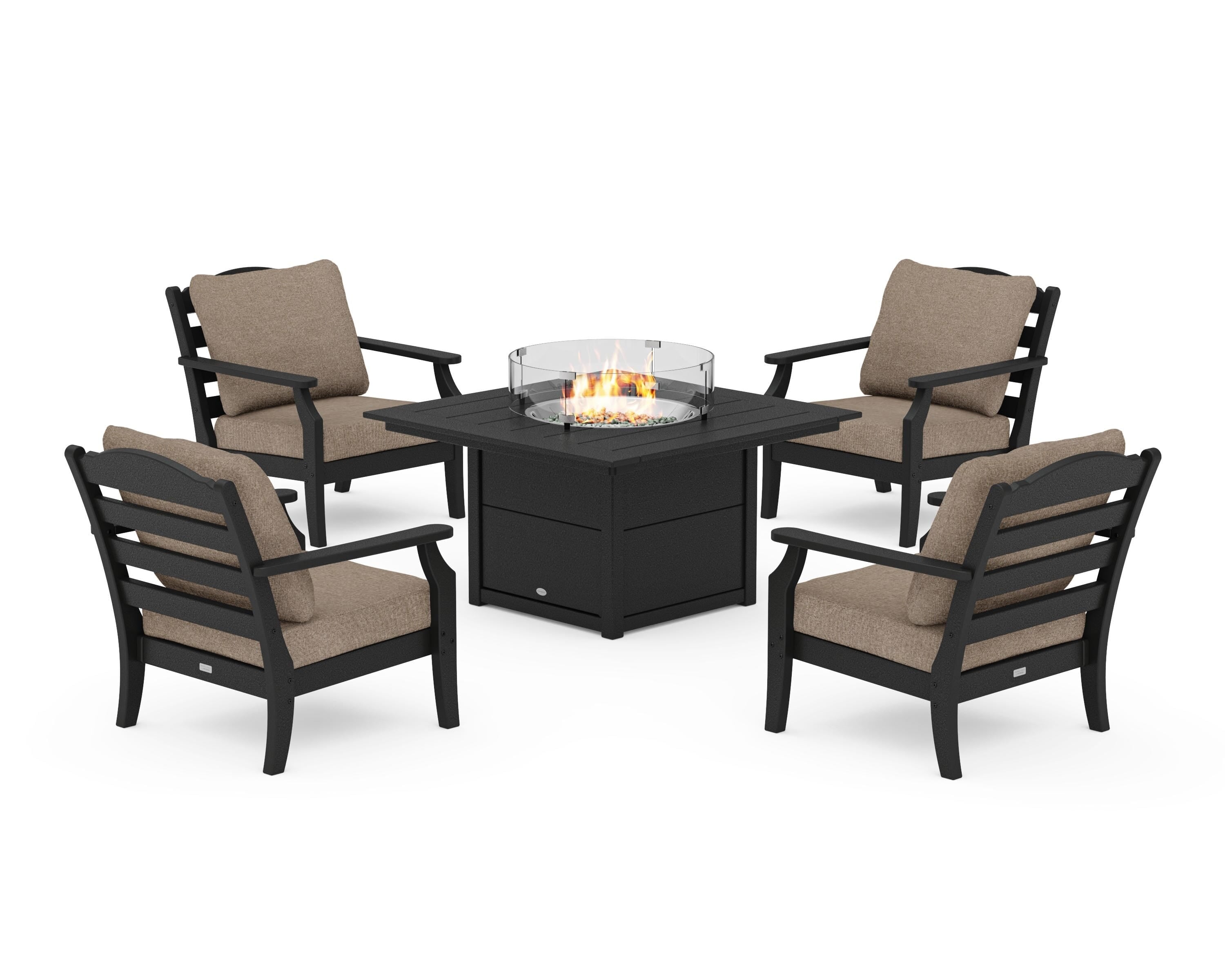 Draper James™ by  POLYWOOD® Savannah 5-Piece Deep Seating Set with Fire Pit Table in Black / Spiced Burlap
