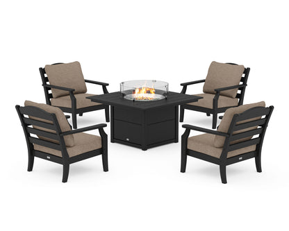 Draper James™ by  POLYWOOD® Savannah 5-Piece Deep Seating Set with Fire Pit Table in Black / Spiced Burlap