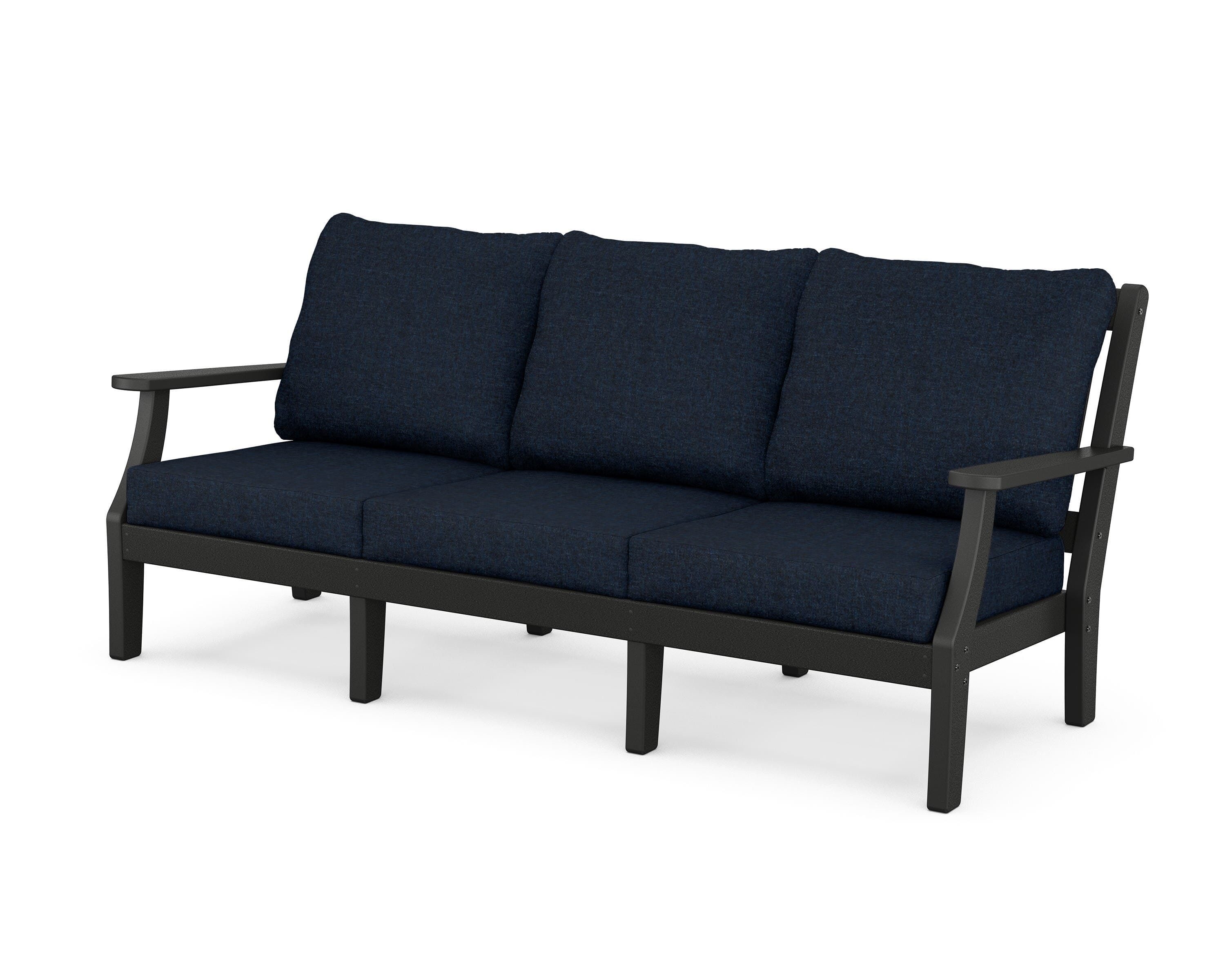 Martha Stewart by POLYWOOD® Chinoiserie Deep Seating Sofa in Black / Marine Indigo