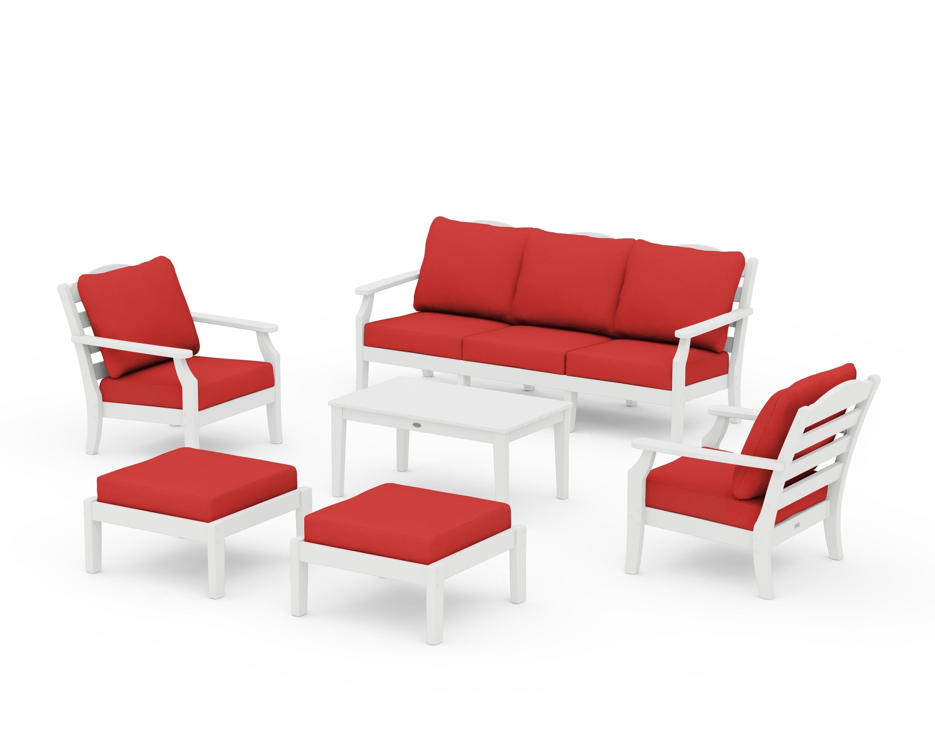 Draper James™ by  POLYWOOD® Savannah 6-Piece Lounge Sofa Set in White / Crimson Linen
