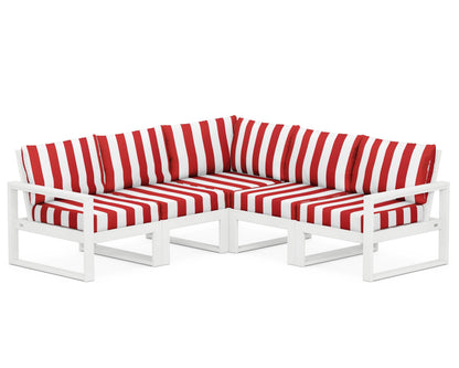 POLYWOOD® EDGE 5-Piece Modular Deep Seating Set in White / Cabana Stripe Crimson