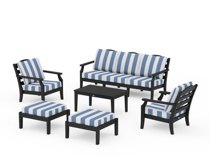 Draper James™ by  POLYWOOD® Savannah 6-Piece Lounge Sofa Set in Black / Cabana Stripe Sky Blue
