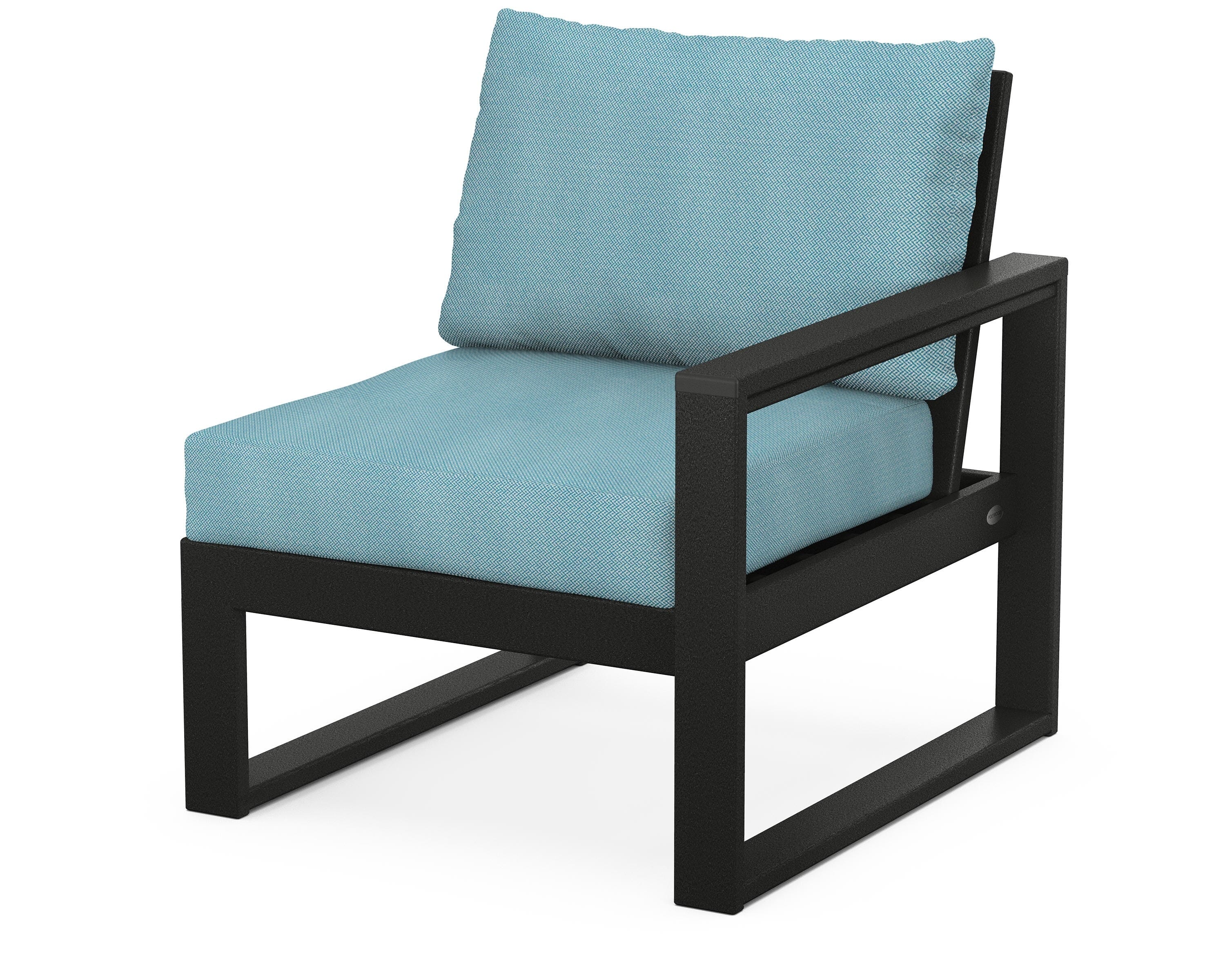 POLYWOOD® EDGE Modular Right Arm Chair in Black / Lattice Sky Blue