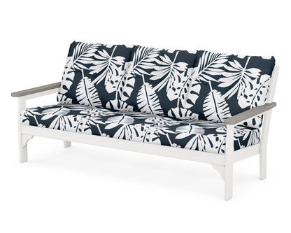 POLYWOOD® Vineyard Deep Seating Sofa in White / Driftwood / Leaf Marine Indigo