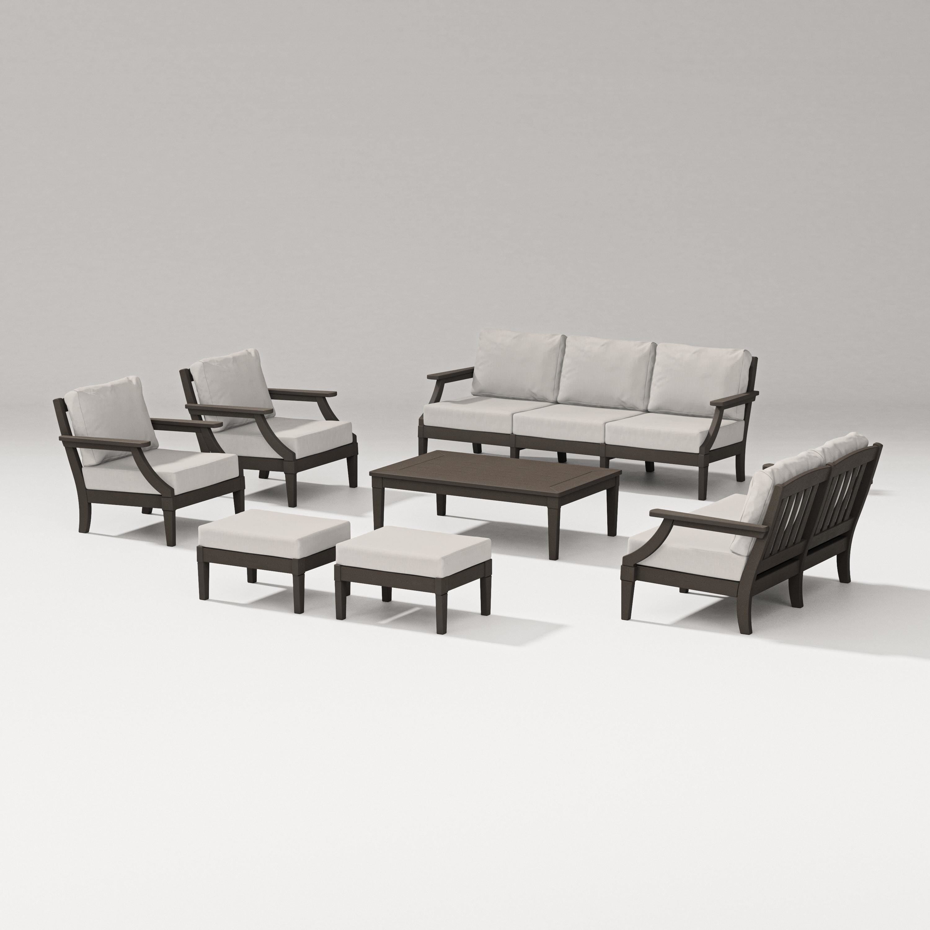 PW Designer Series Estate 7-Piece Lounge Sofa Set in Vintage Coffee / Cast Ash
