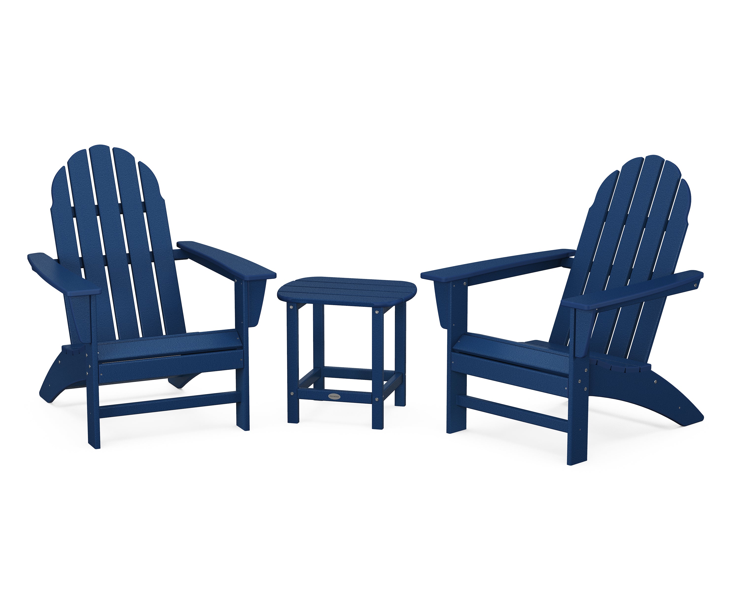 POLYWOOD® Vineyard 3-Piece Adirondack Set with South Beach 18" Side Table in Navy