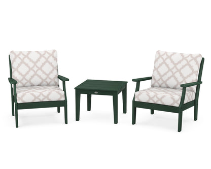 POLYWOOD® Braxton 3-Piece Deep Seating Set in Green / Trellis Dune Burlap
