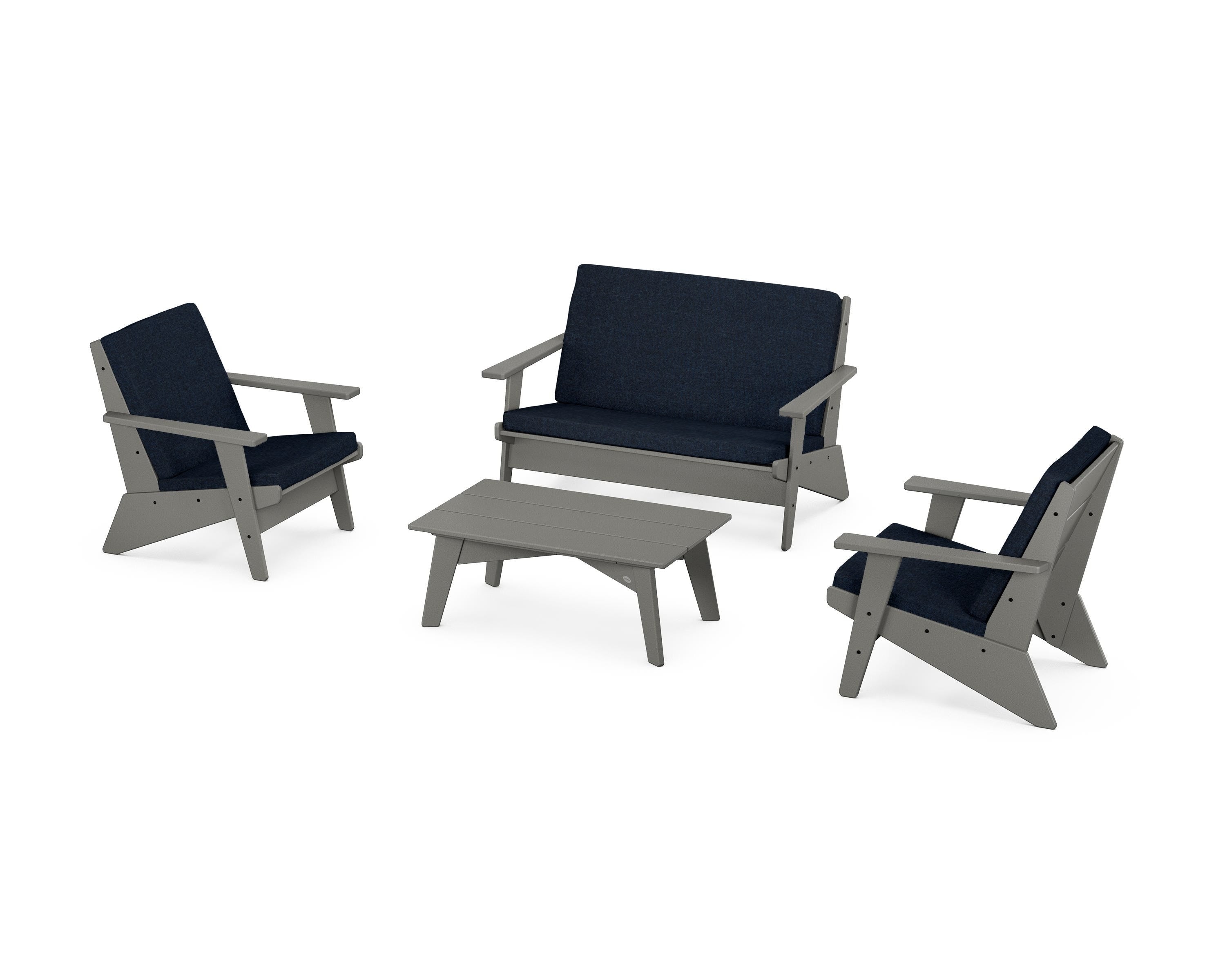 POLYWOOD® Riviera Modern Lounge 4-Piece Set in Slate Grey / Marine Indigo