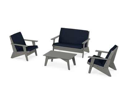 POLYWOOD® Riviera Modern Lounge 4-Piece Set in Slate Grey / Marine Indigo