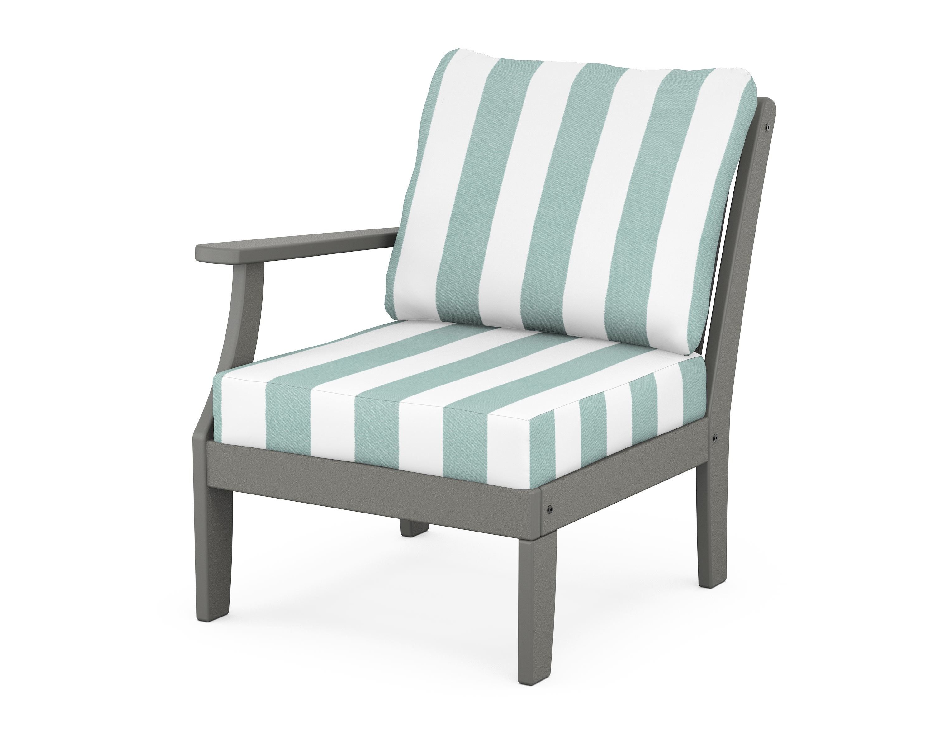 POLYWOOD® Braxton Modular Left Arm Chair in Slate Grey / Cabana Stripe Glacier Spa