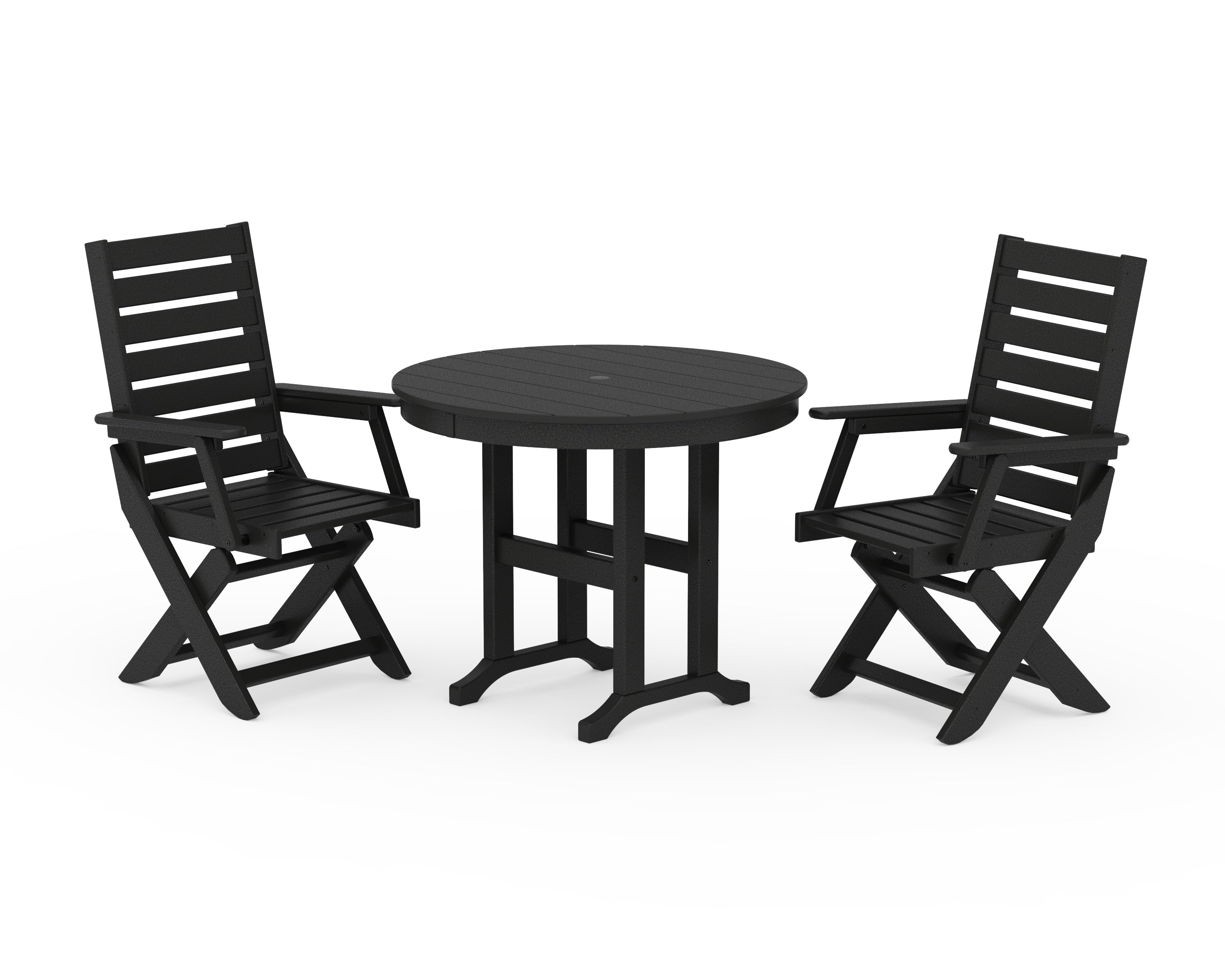 POLYWOOD® Captain Folding Chair 3-Piece Round Dining Set in Black