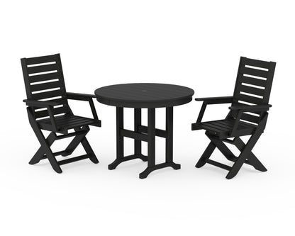 POLYWOOD® Captain Folding Chair 3-Piece Round Dining Set in Black