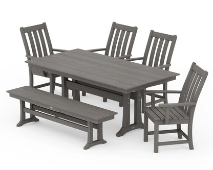Vineyard 6-Piece Arm Chair Farmhouse Dining Set with Trestle Legs and Bench