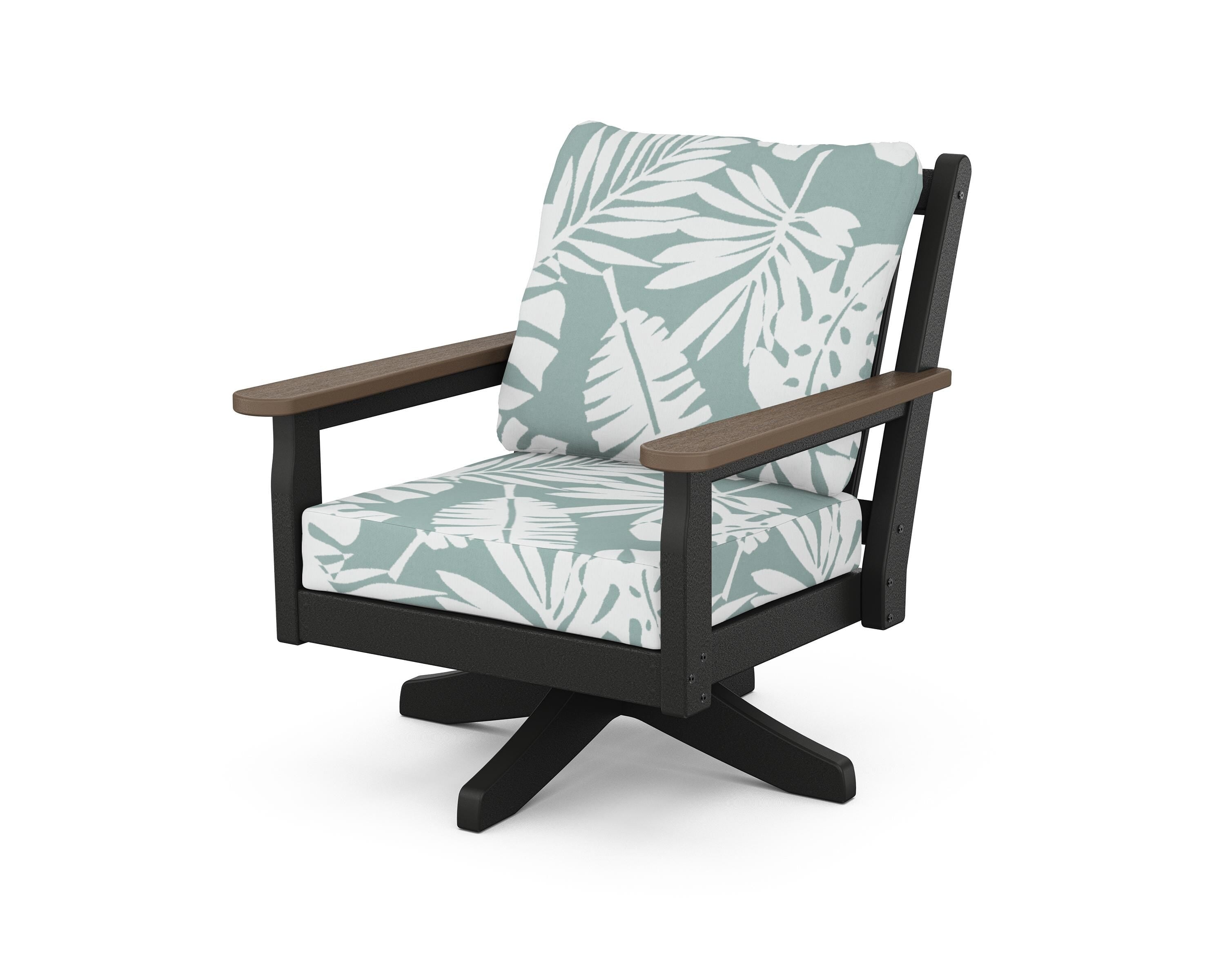 POLYWOOD® Chippendale Deep Seating Swivel Chair in Black / Kona / Leaf Glacier Spa
