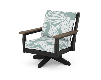 POLYWOOD® Chippendale Deep Seating Swivel Chair in Black / Kona / Leaf Glacier Spa