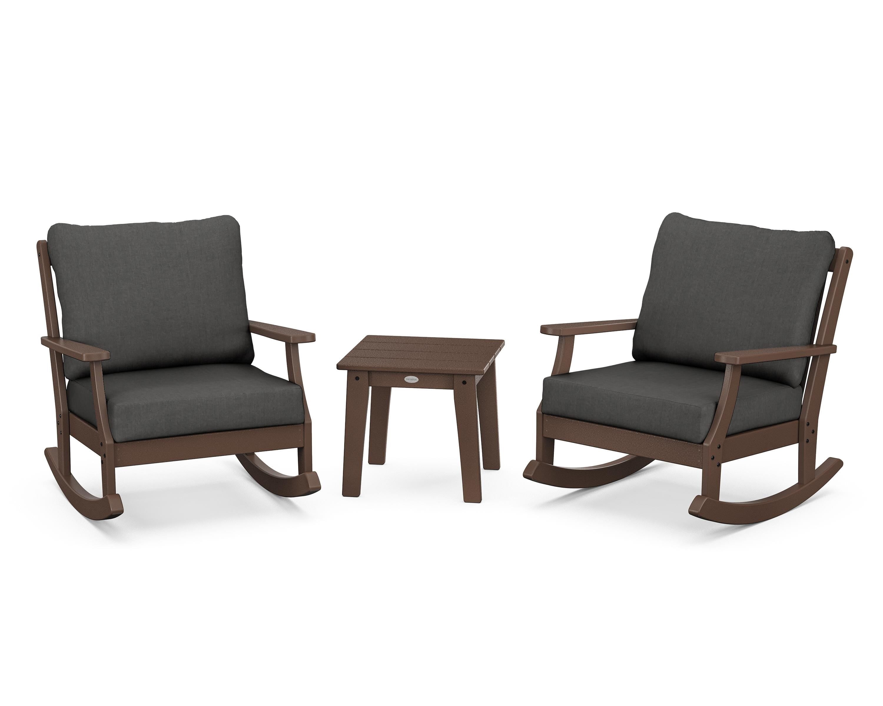 POLYWOOD® Braxton 3-Piece Deep Seating Rocker Set in Mahogany / Spectrum Carbon