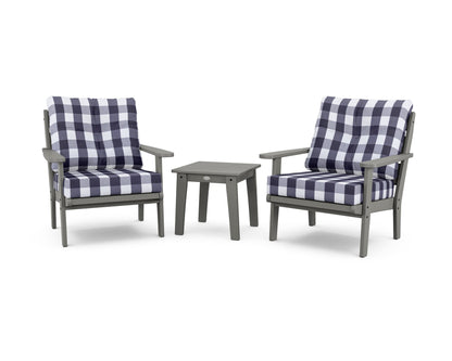 POLYWOOD® Lakeside 3-Piece Deep Seating Chair Set in Slate Grey / Buffalo Plaid Navy