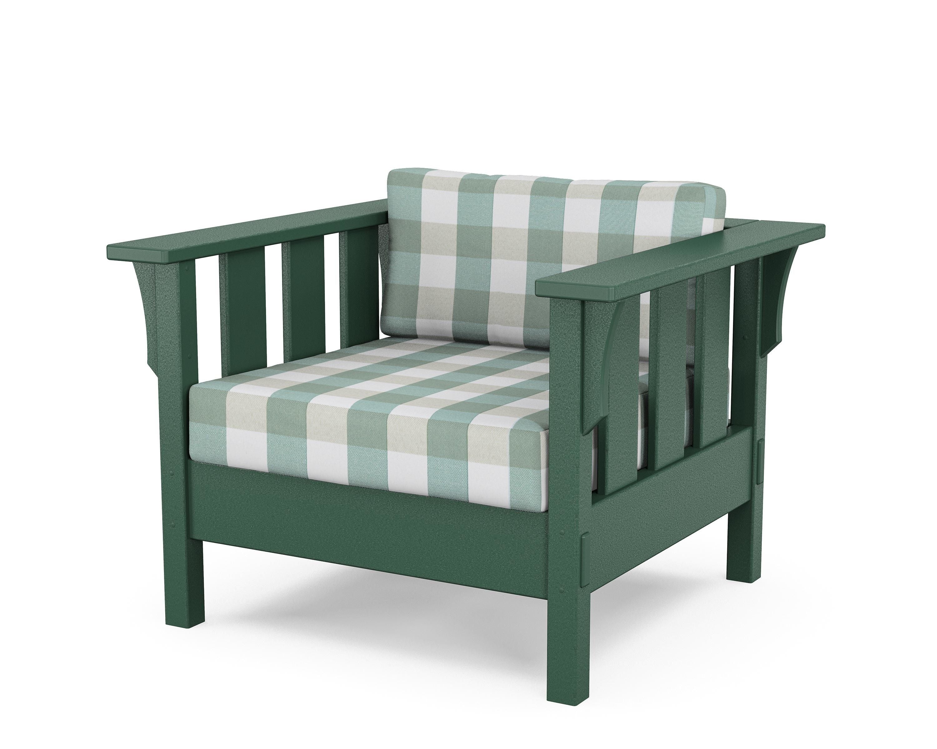 Martha Stewart by POLYWOOD® Acadia Deep Seating Chair in Green / Buffalo Plaid Glacier Spa