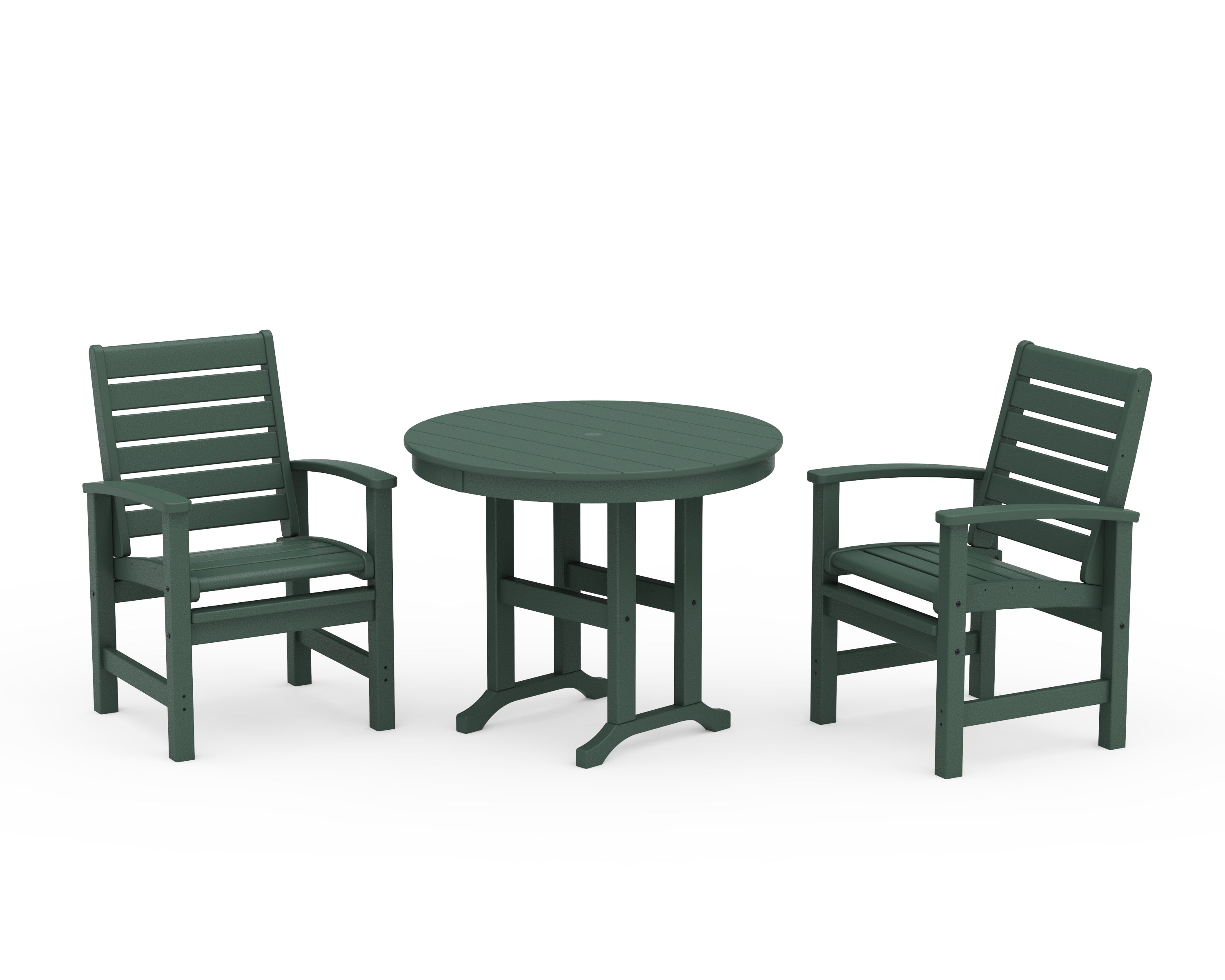 POLYWOOD® Signature 3-Piece Round Farmhouse Dining Set in Green