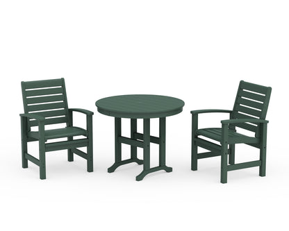 POLYWOOD® Signature 3-Piece Round Farmhouse Dining Set in Green