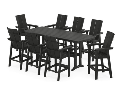 POLYWOOD® Modern Curveback Adirondack 9-Piece Bar Set with Trestle Legs in Black