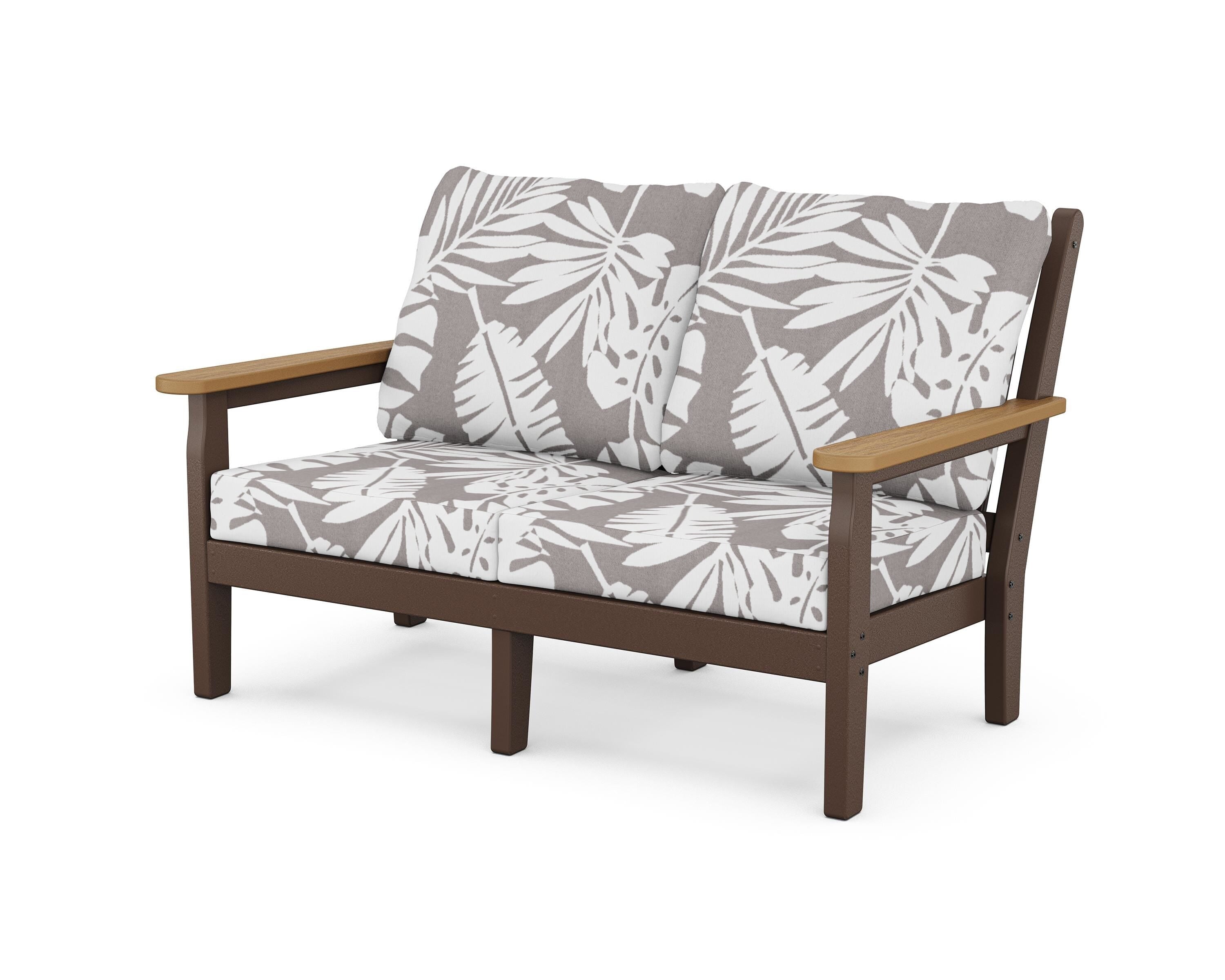POLYWOOD® Chippendale Deep Seating Loveseat in Mahogany / Natural / Leaf Grey Mist