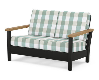 POLYWOOD® Harbour Deep Seating Loveseat in Black / Natural / Buffalo Plaid Glacier Spa