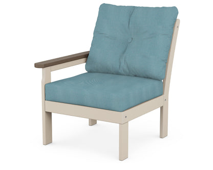 POLYWOOD® Vineyard Modular Left Arm Chair in Sand / Kona / Lattice Sky Blue