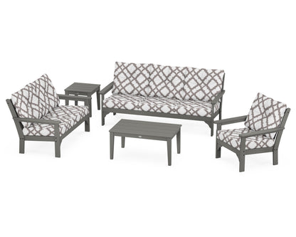 POLYWOOD® Vineyard 5 Piece Deep Seating Set in Slate Grey / Trellis Grey Mist