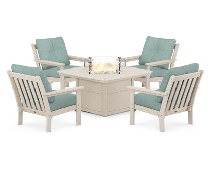 POLYWOOD® Vineyard 5-Piece Conversation Set with Fire Pit Table in Sand / Glacier Spa
