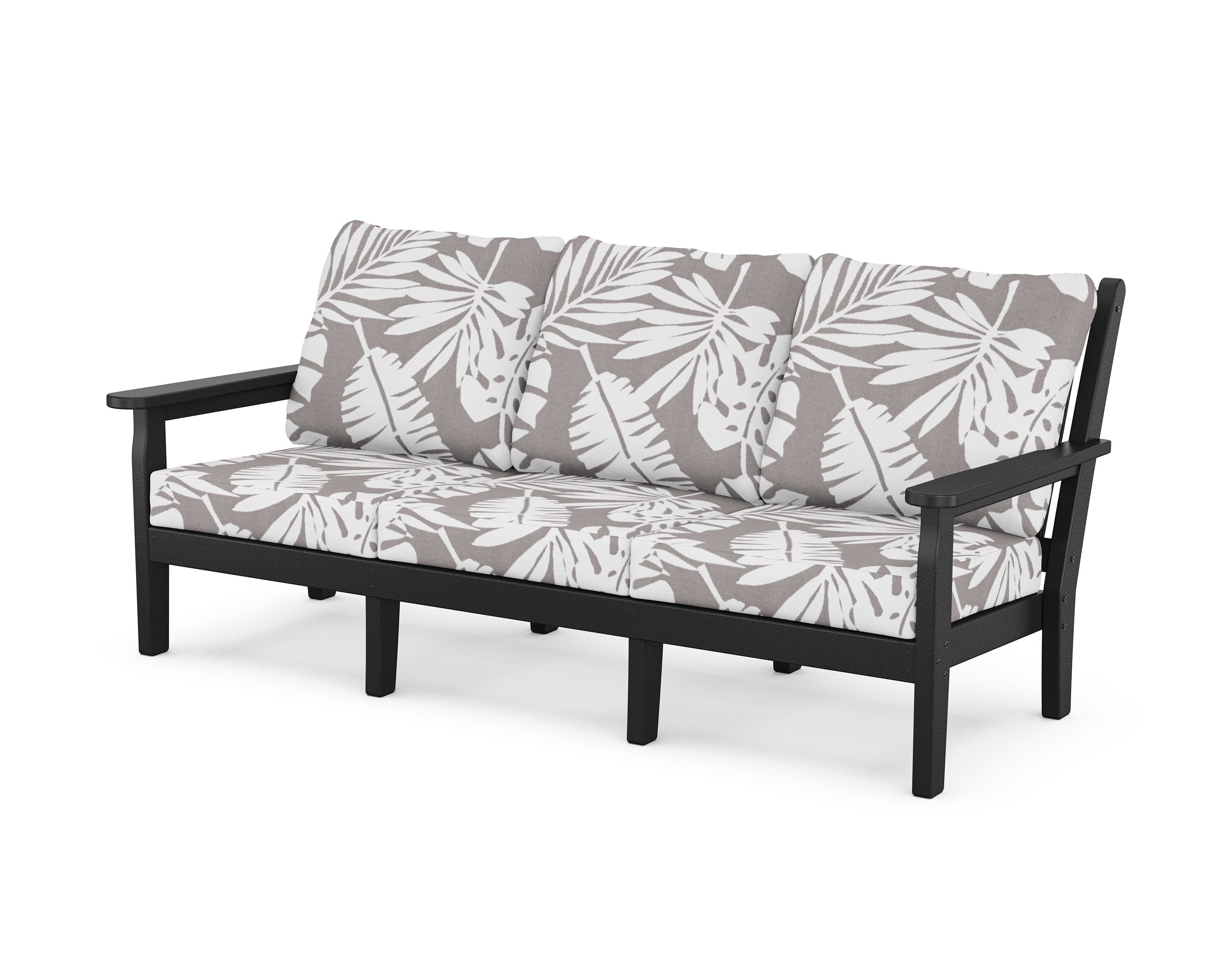 POLYWOOD® Chippendale Deep Seating Sofa in Black / Leaf Grey Mist