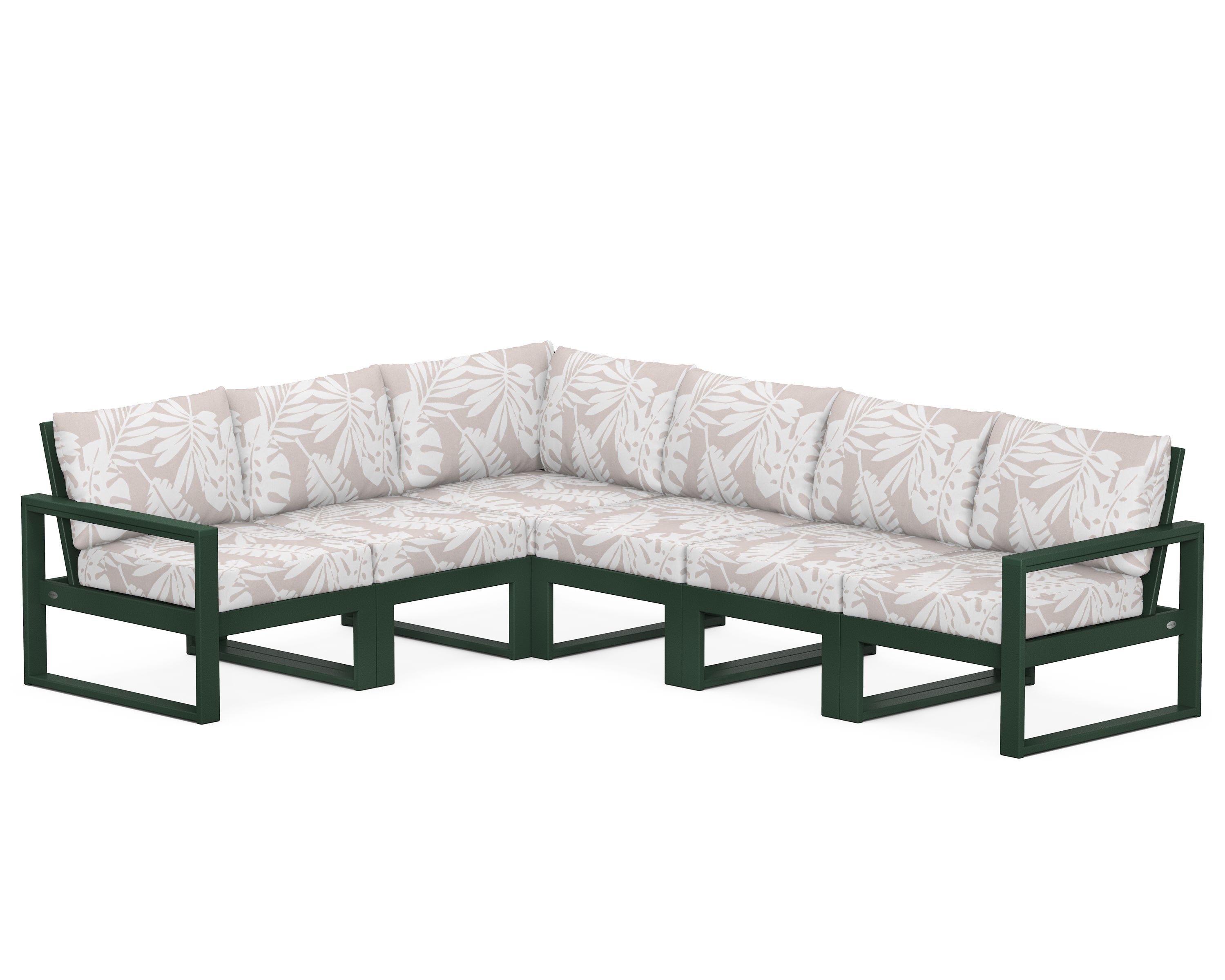 POLYWOOD® EDGE 6-Piece Modular Deep Seating Set in Green / Leaf Dune Burlap