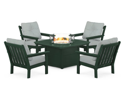 POLYWOOD® Vineyard 5-Piece Conversation Set with Fire Pit Table in Green / Spa