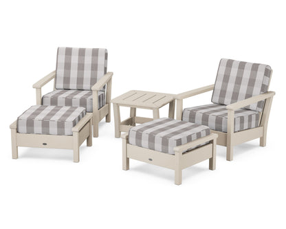 POLYWOOD® Harbour 5-Piece Deep Seating Chair Set in Sand / Buffalo Plaid Grey Mist