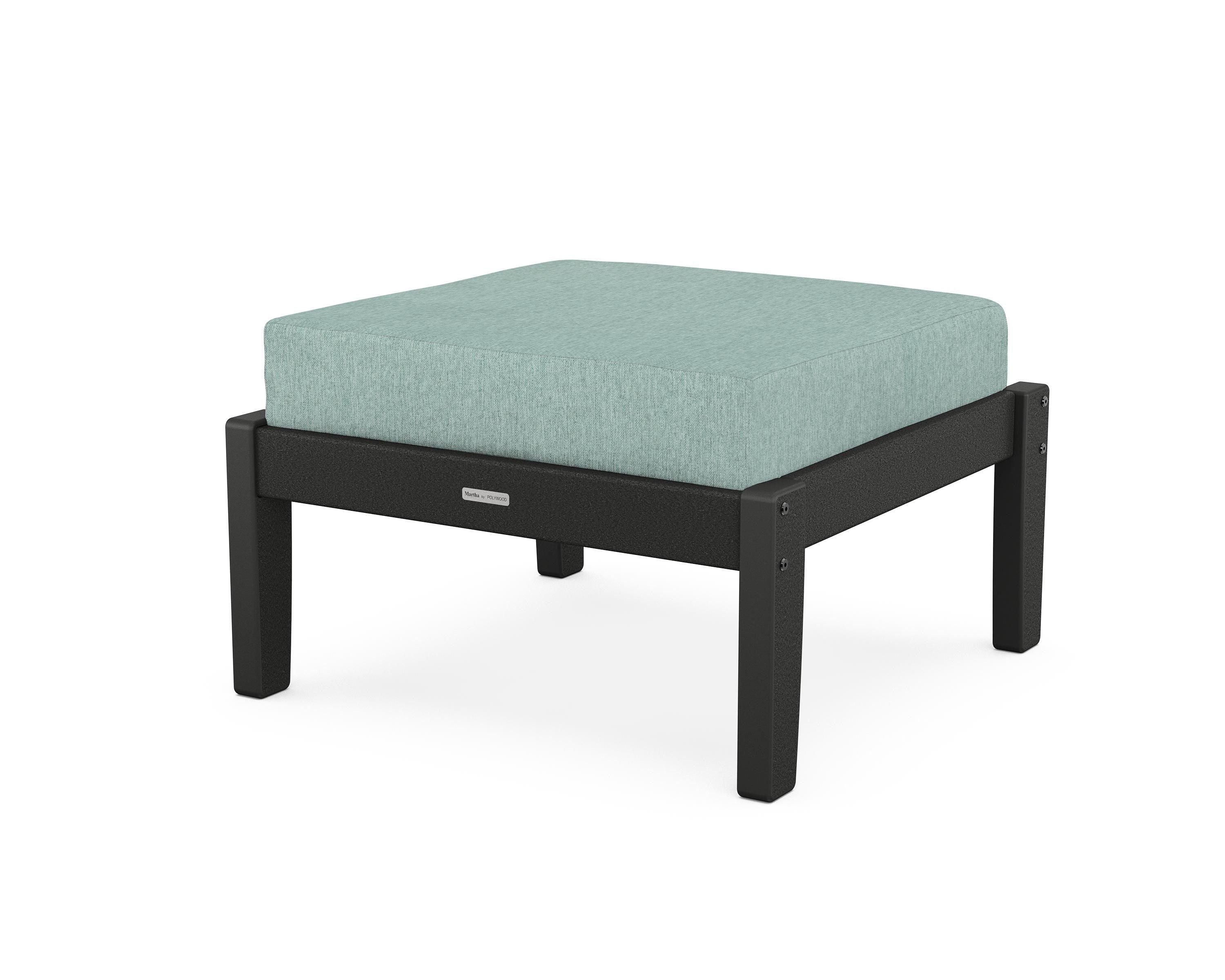 Martha Stewart by POLYWOOD® Chinoiserie Deep Seating Ottoman in Black / Glacier Spa