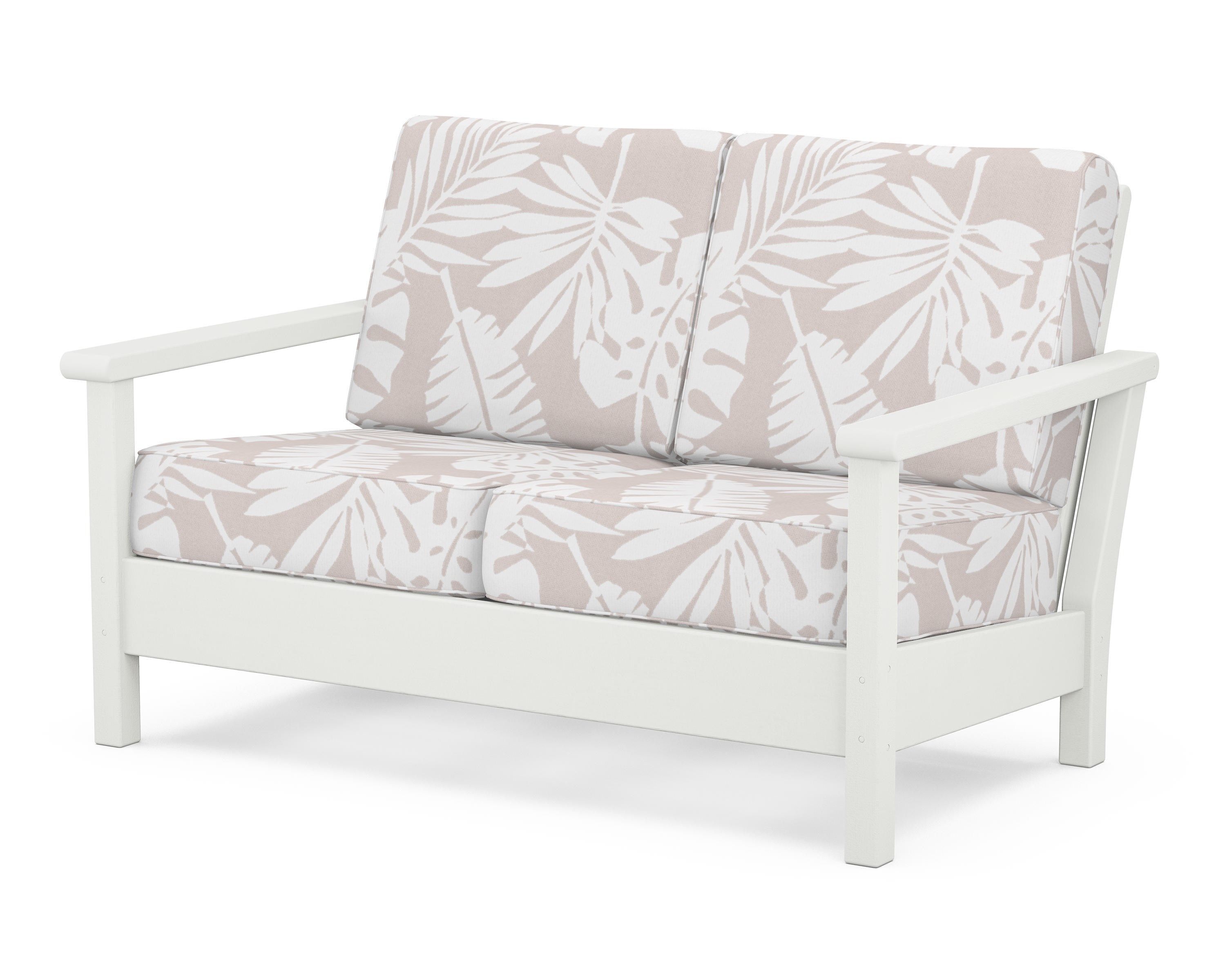POLYWOOD® Harbour Deep Seating Loveseat in Vintage White / Leaf Dune Burlap