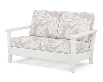 POLYWOOD® Harbour Deep Seating Loveseat in Vintage White / Leaf Dune Burlap