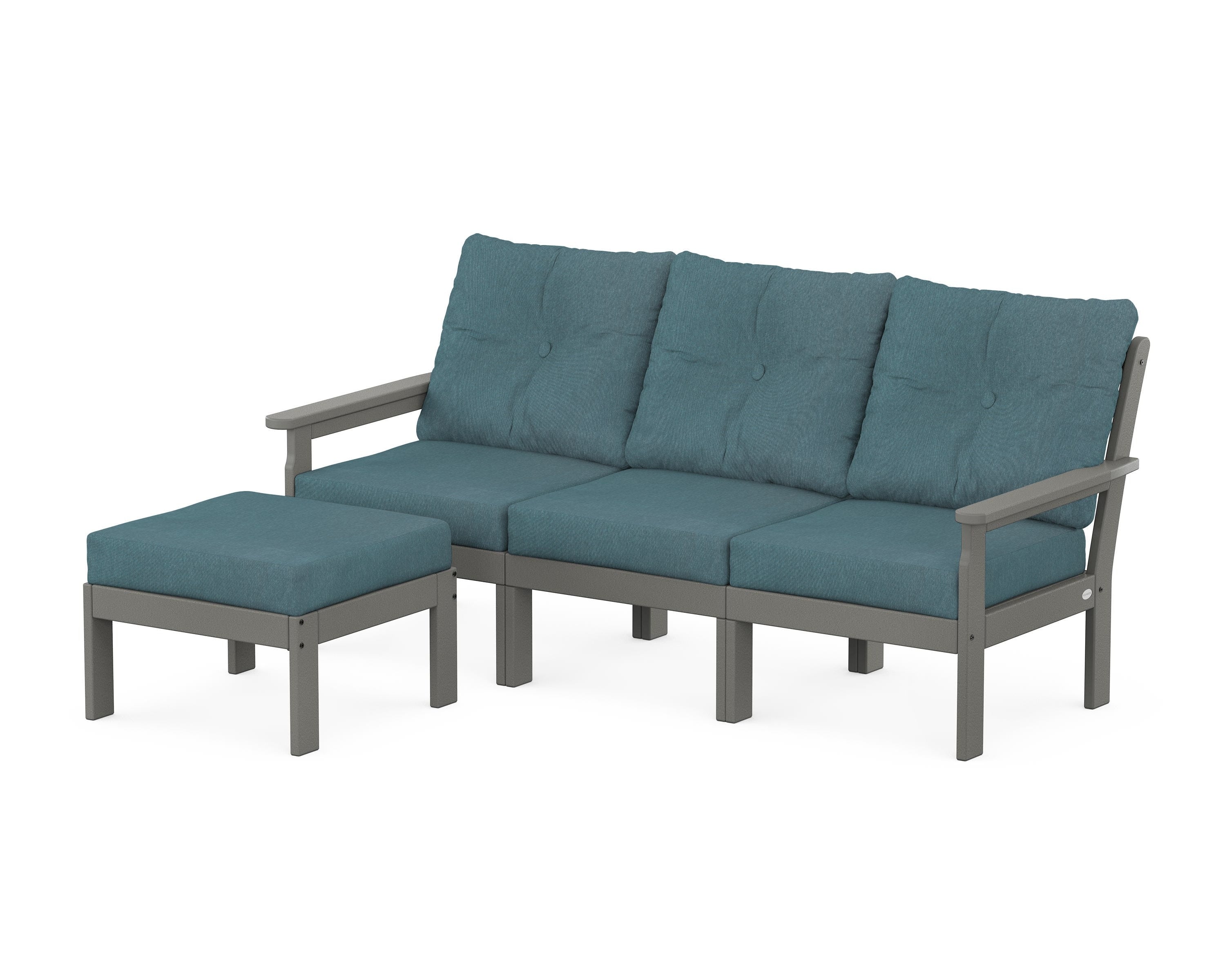 POLYWOOD® Vineyard 4-Piece Sectional with Ottoman in Slate Grey / Ocean Teal